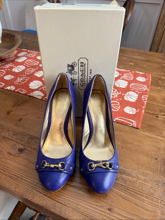 Coach Shoes - Coach Purple Leather Heels with Gold-Tone Horsebit